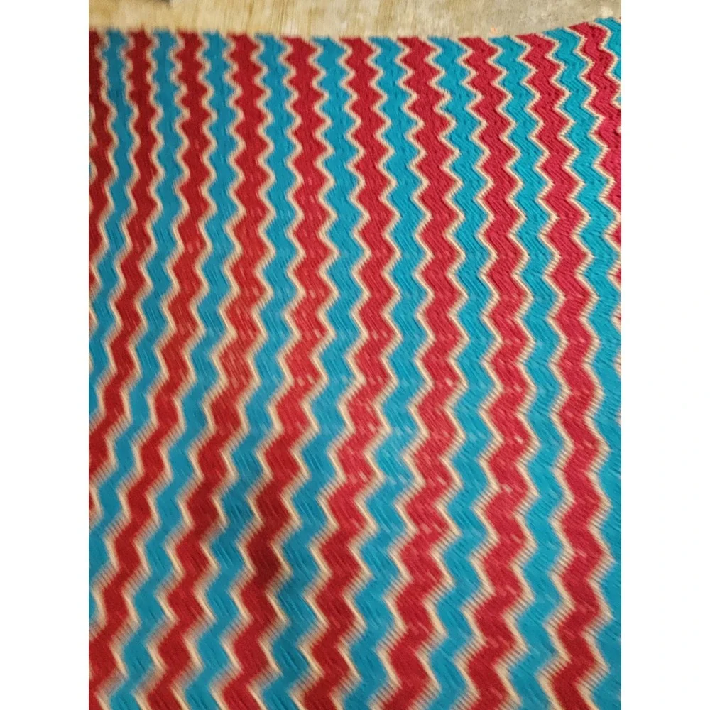 Vintage Handmade Afgan Crochet Chevron Blue Red Grandma Granny‎ Blanket 76